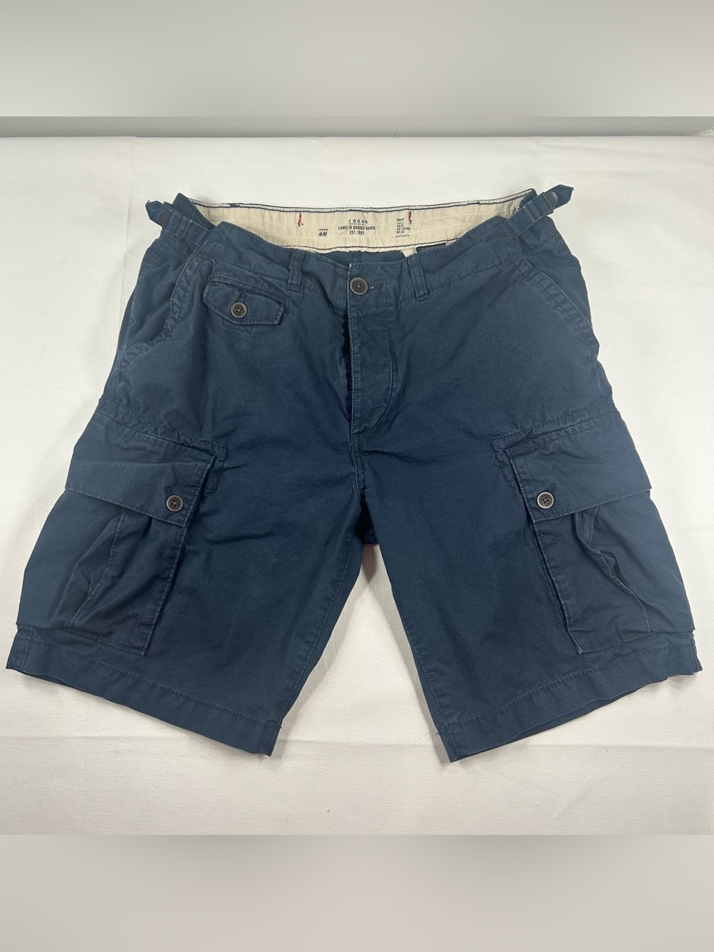 H&M LOGG Cargo Shorts Men’s 34 Blue Button Fly Utility Pockets Adjustable Waist